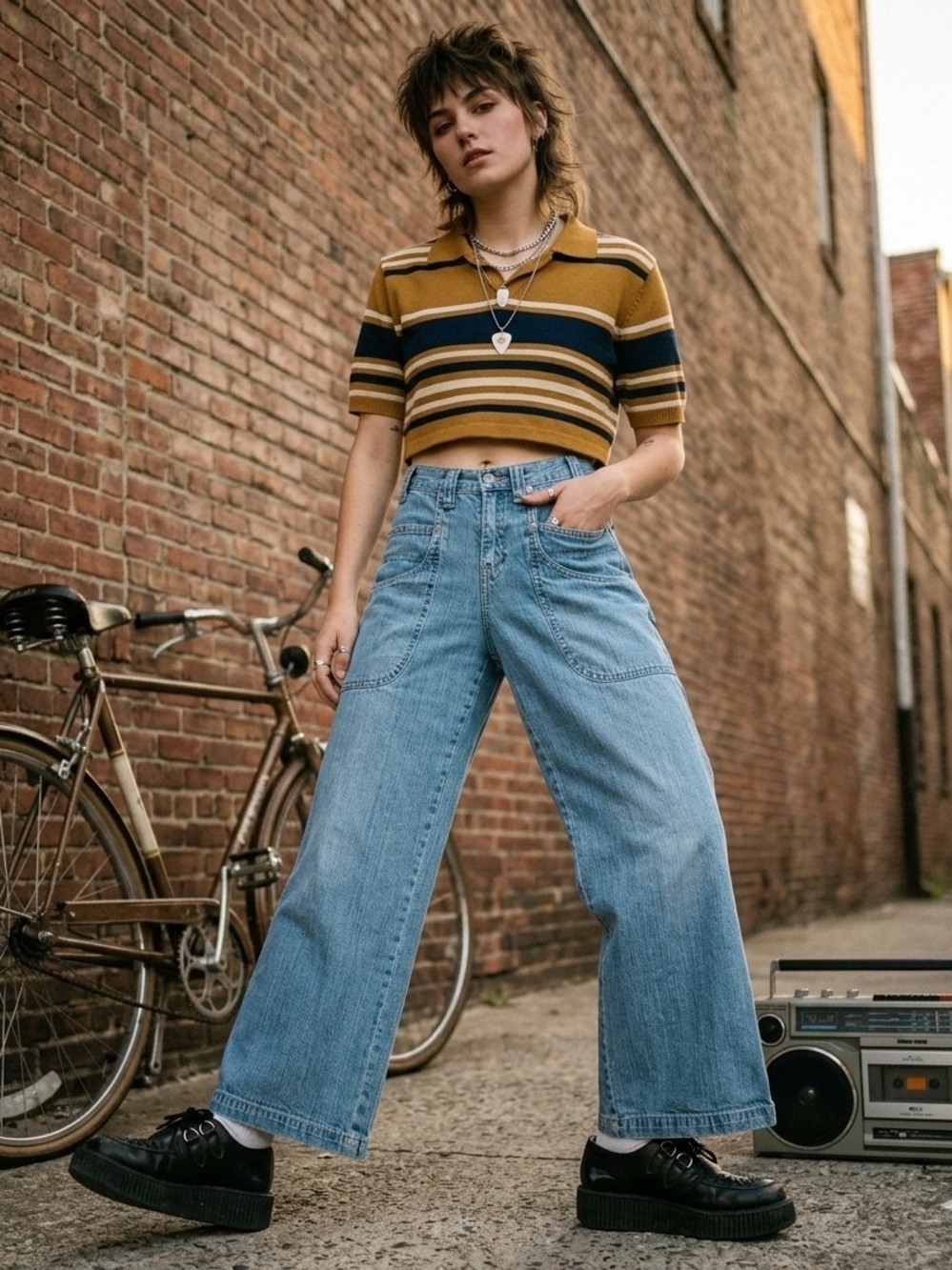 Vintage Palmettos Wide Leg Jeans Size 3 90s Grunge Skater Cargo Patch Pocket Y2k